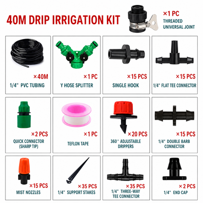 131FT / 40M Drip Irrigation Kit – Adjustable Garden Watering System