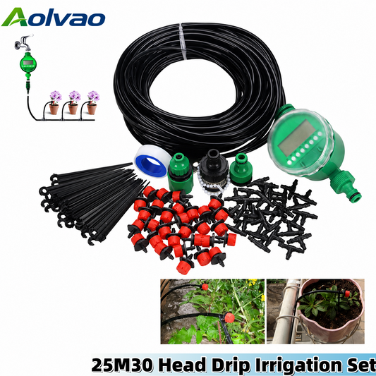 25M / 82FT 30-Head Automatic Drip Irrigation Kit with Digital Water Timer