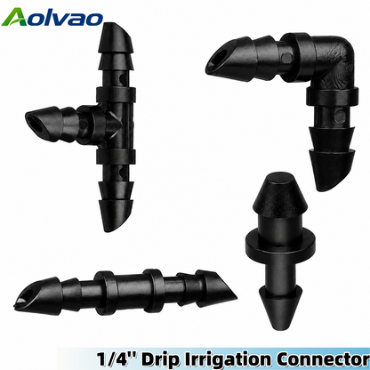 1/4" Drip Irrigation Barbed Connector Kit – Tee, Elbow, Straight & End Plug Fittings