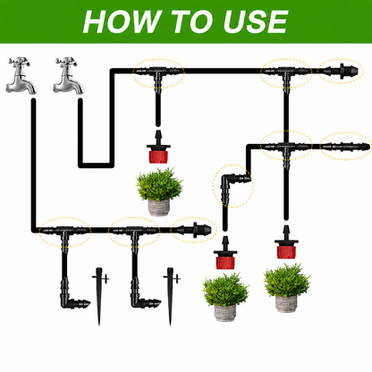 1/4" Drip Irrigation Barbed Connector Kit – Tee, Elbow, Straight & End Plug Fittings